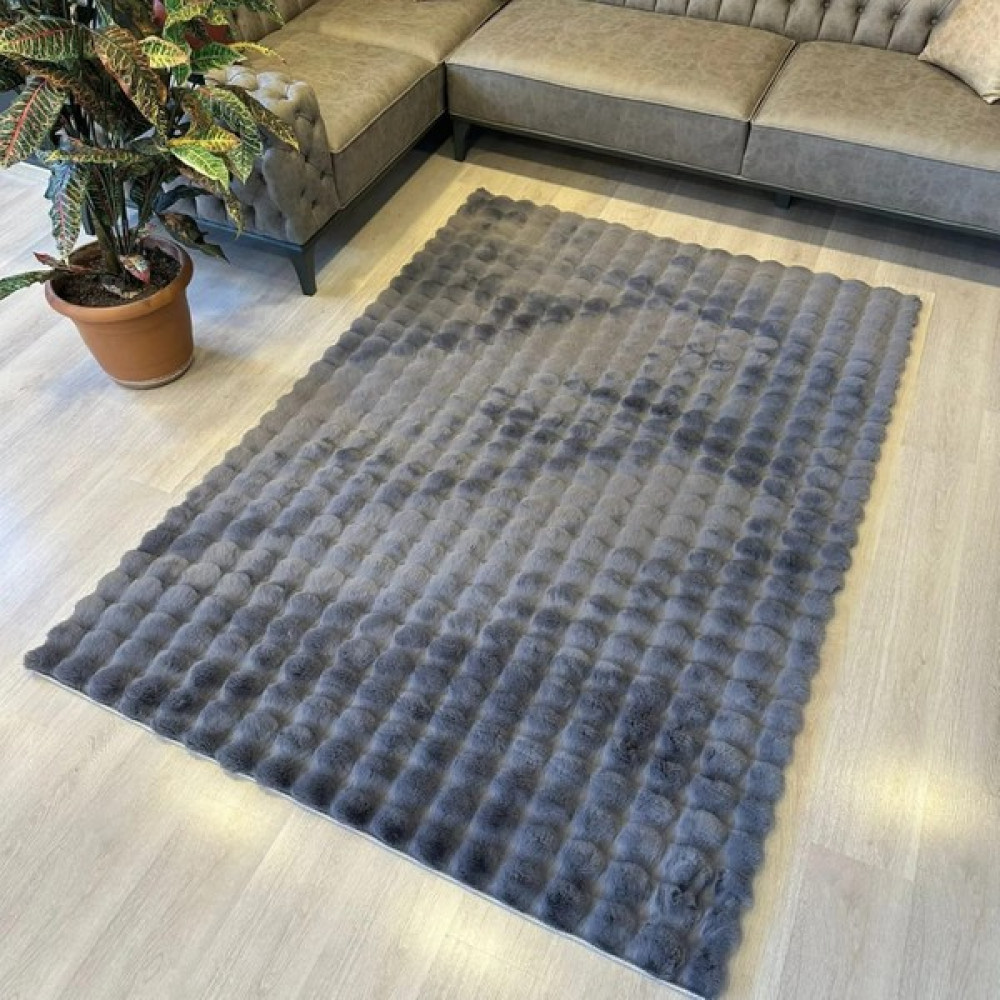 ASY Collection Bubble Tavşan Serisi Yumuşacık Tavşan Tüyü Kaymaz Taban Peluş Halı - 80 x 150 cm - Antrasit Ev Tekstili Fiyatı