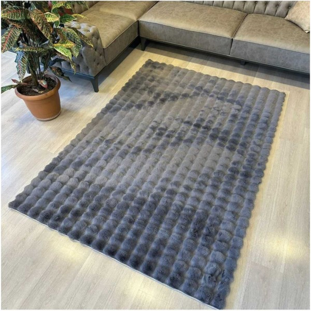 ASY Collection Bubble Tavşan Serisi Yumuşacık Tavşan Tüyü Kaymaz Taban Peluş Halı - 80 x 300 cm - Antrasit Ev Tekstili Fiyatı