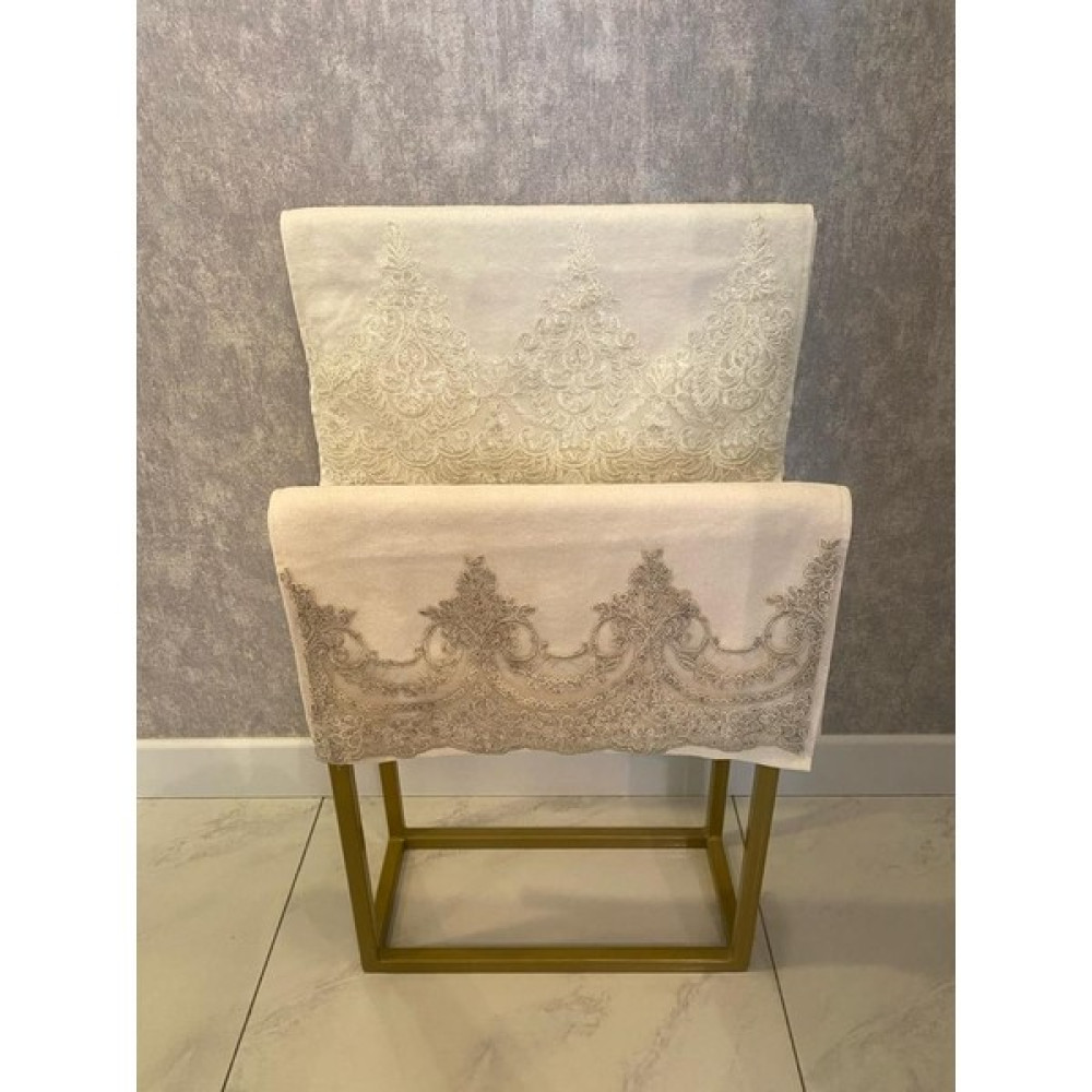 ASY Collection Fransız Dantelli Çeyizlik 2'li El ve Yüz Havlusu 50X90 %100 Pamuk - Cappuccino - Krem - 50 x 90 cm El / Yüz Havlusu Fiyatı