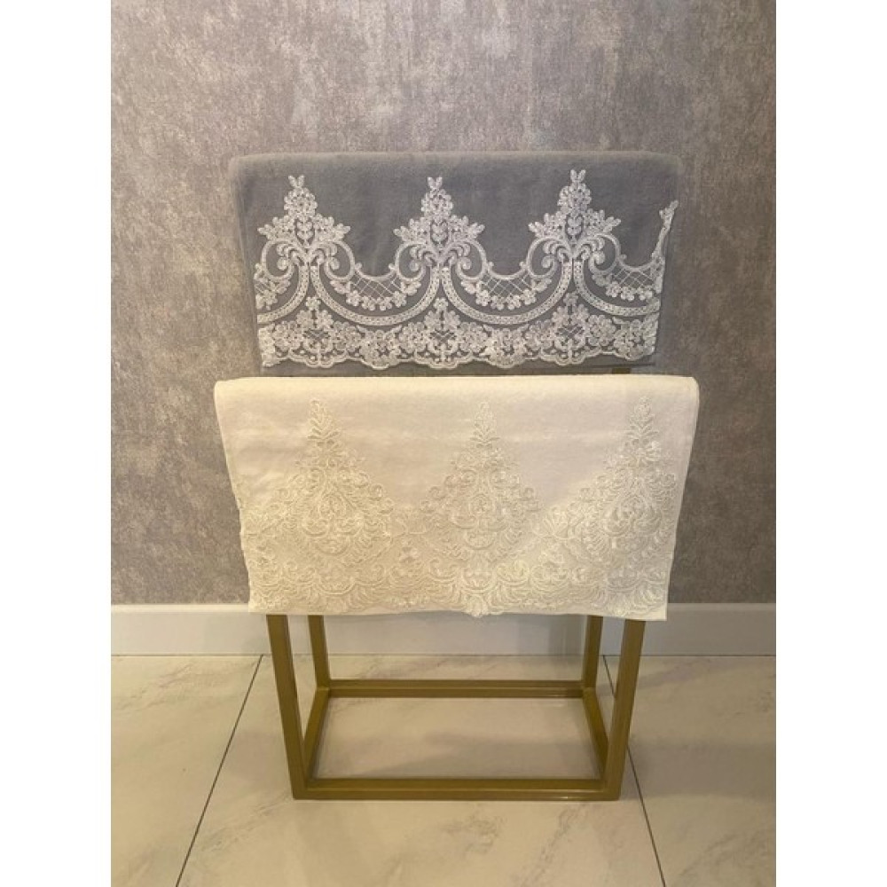 ASY Collection Fransız Dantelli Çeyizlik 2'li El ve Yüz Havlusu 50X90 %100 Pamuk - Gri - Krem - 50 x 90 cm El / Yüz Havlusu Fiyatı