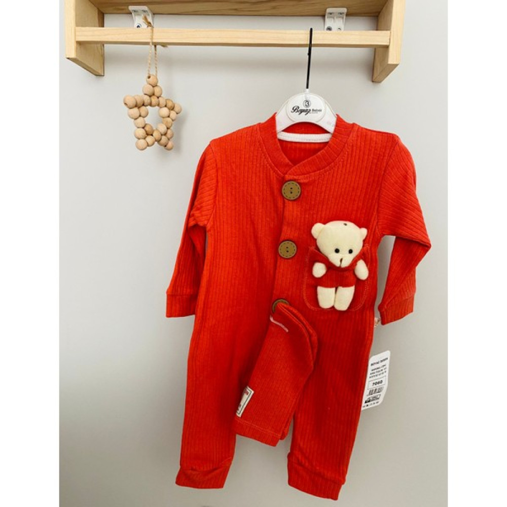 Asya Anne Bebek Tulum Peluş Ayılı Pamuklu Şapkalı Tulum Bebek Tulumu Fiyatı