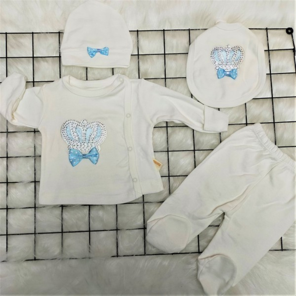 Asya Bebek 4 Parça Kendinden Eldivenli Taç Desenli Hastane Çıkış Seti Bebek Hastane Çıkışı Fiyatı