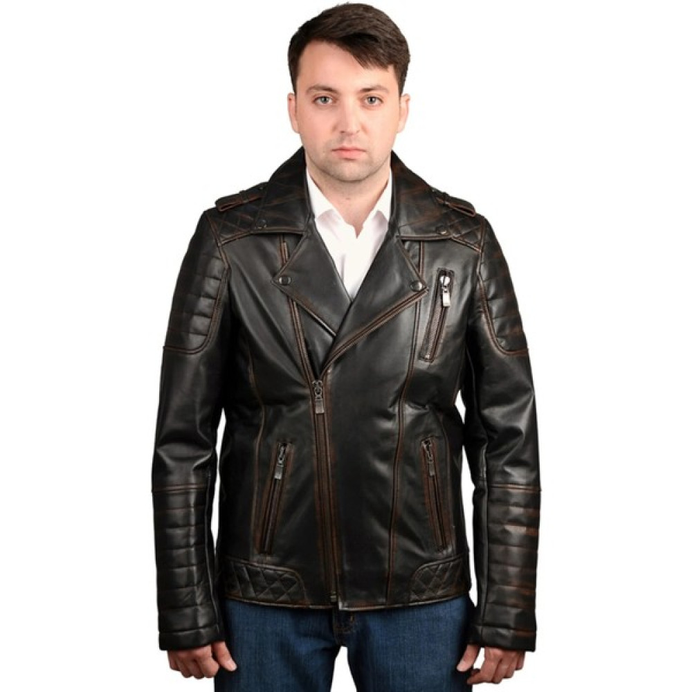 AsyaClub Marquez Hakiki Deri Erkek Taba Eskitme Biker Ceket-Mont-Kaban Erkek Ceket Fiyatı
