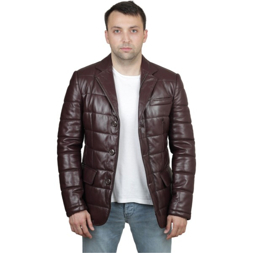 AsyaClub Silva Hakiki Deri Erkek Bordo Şişme Blazer Ceket-Mont Erkek Ceket Fiyatı