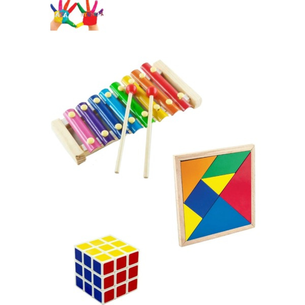 Ata Ahşap Oyuncak Ksilofon&tangram&rubik Küp 3'lü Oyun Set Renkli Bebek Oyuncakları Fiyatı