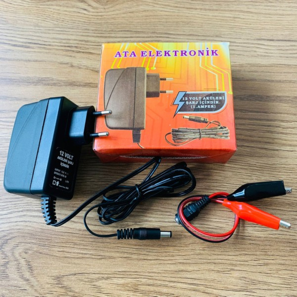 Ata Elektronik 12 Volt Aküler İçin Şarj Aleti Cihazı Adaptör + OTOMATİK VOLTAJ KESİCİLİ + YERLİ + Extra Maşalı Kablolu + 1 Amper Akü Şarj Edici Fiyatı