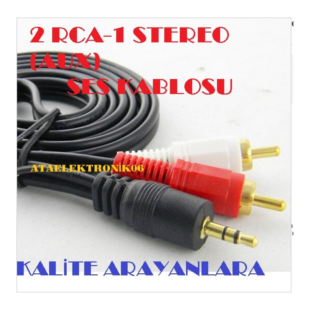 Ata Elektronik 2 Rca 1 Aux - Araç Araba Otomobil Ses Kablosu Hoparlör Anfi Bağlantı Kablosu Ses Kablosu Fiyatı
