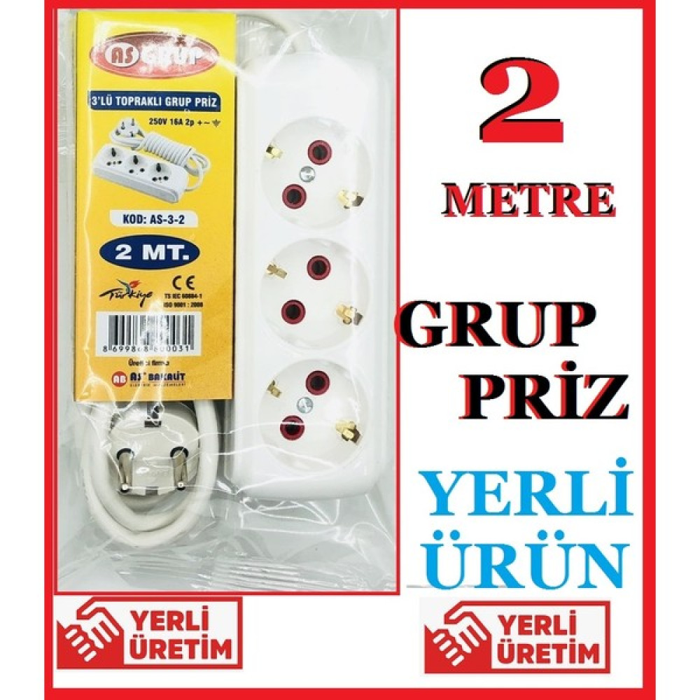 Ata Elektronik 2mt 2 Metre - Isıtıcı Fan Su Sebili Telefon Şarjı Buzdolabı Çamaşır Bulaşık Makinesi Ketıl Ütü LED Tv Televizyon Için 3lü 3 Çıkış Üç... Prizler Fiyatı