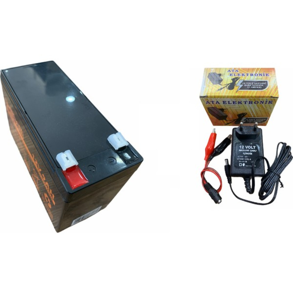 Ata Elektronik Çocuk Akülü Araba Için 12 Volt 9 Amper 12V 9AH 20HR Kuru Tip Akü ve Akü Pil Şarj Cihazı Adaptörü Hazır Set 1A - Siyah Akülü Araba Fiyatı