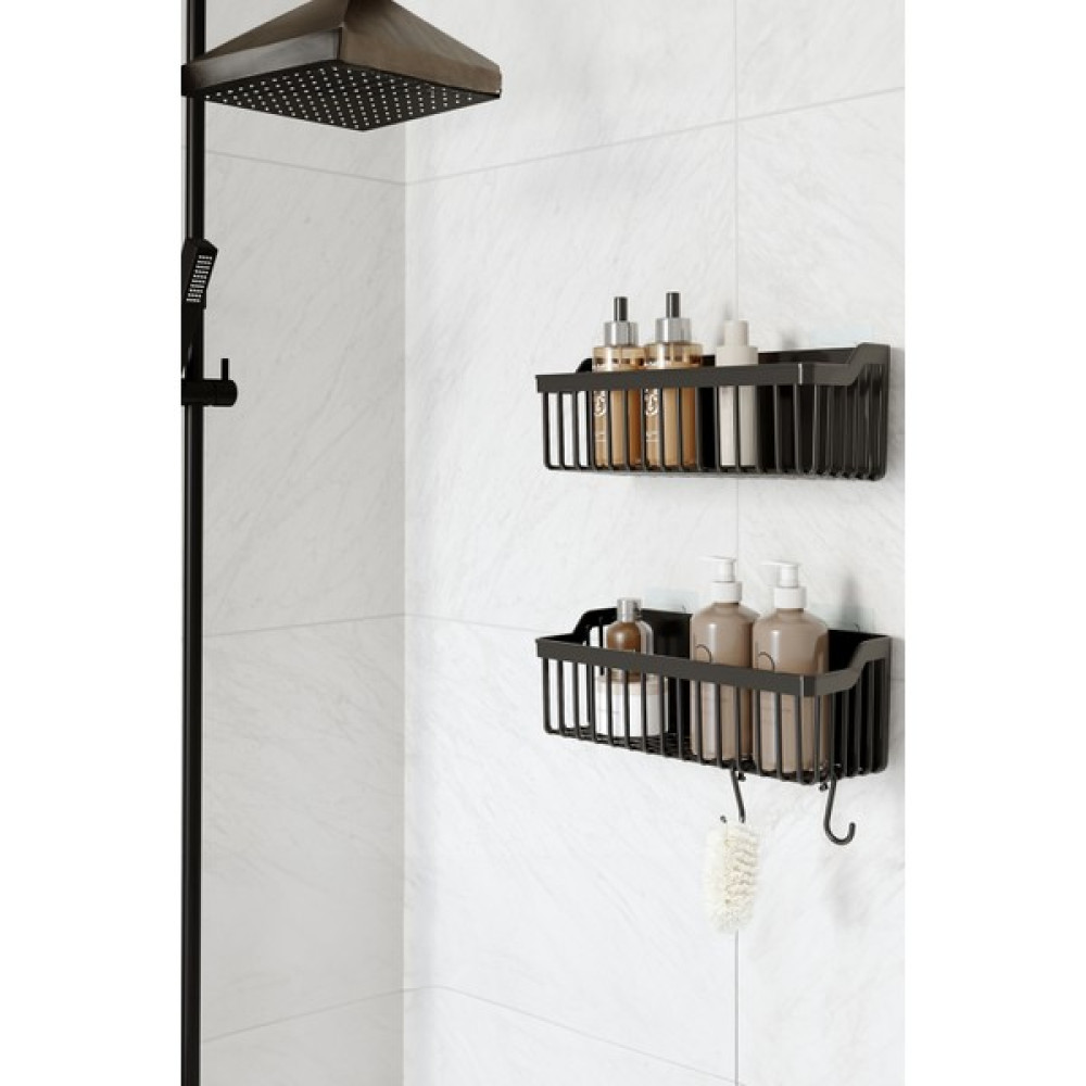 Ata Home Banyor Paslanmayan Yapışkanlı Banyo Rafı, 2'li Banyo Düzenleyici, Duş Şampuanlık, Duşakabin Rafı, Banyo Duş Organizeri Siyah, Plastik Banyo Rafı Fiyatı