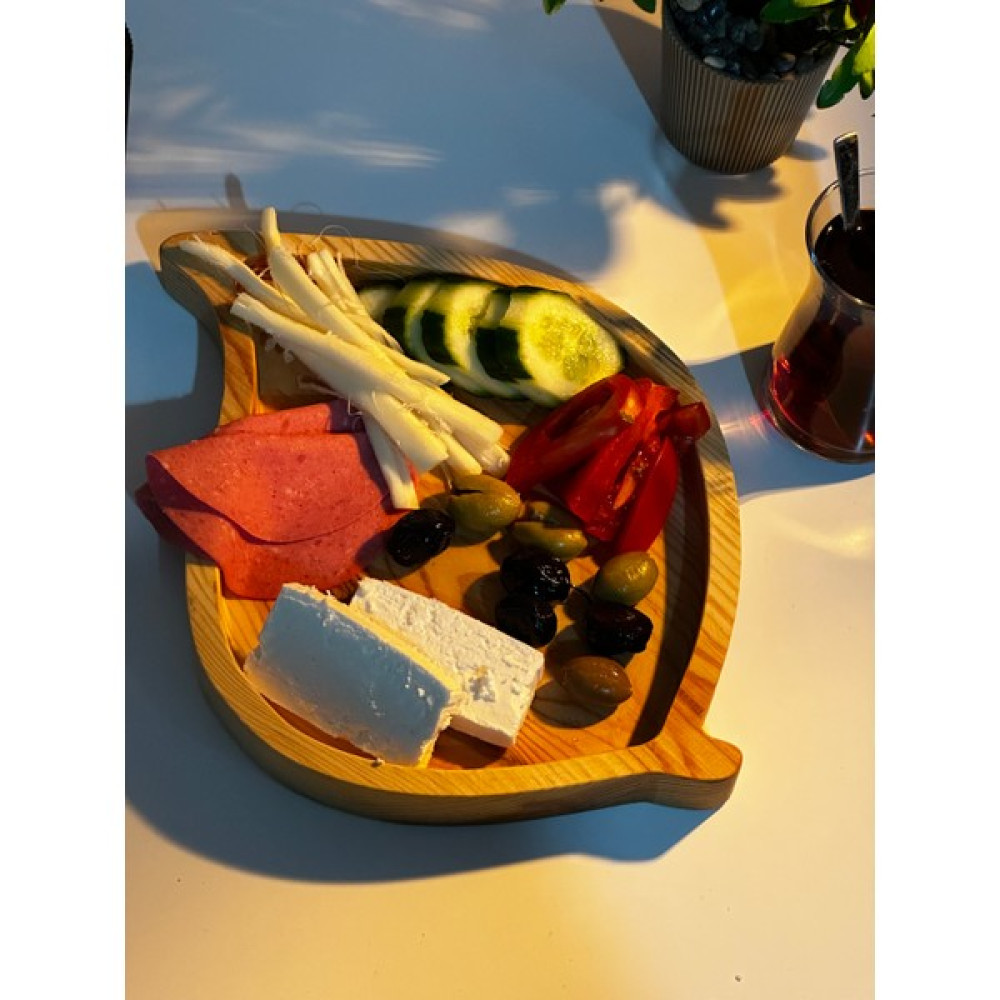 Ata Wood Doğal Ahşap Yaprak Figürlü Kahvaltılık-Çerezlik-Sunumluk-Servis Tabağı Kahvaltı Takımı Fiyatı
