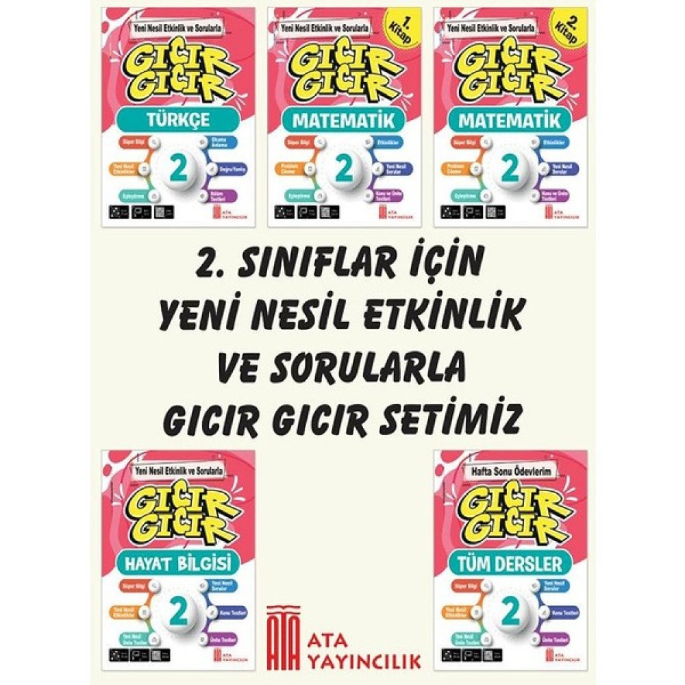 Ata Yayıncılık 2. Sınıf Gıcır Gıcır 5'li Set (Türkçe-Matematik (2 Kitap)-Haya Bilgisi-Hafta Sonu Ödevlerim Tüm Dersler) Kaynak Kitapları Fiyatı