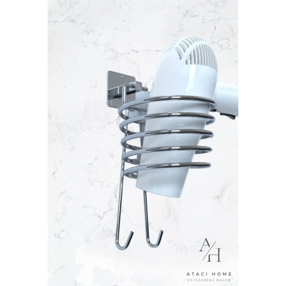 Atacı Home Yapışkanlı Gümüş Fön Makinesi Askısı Saç Kurutma Makinesi Tutacağı Banyo Askılık Fiyatı