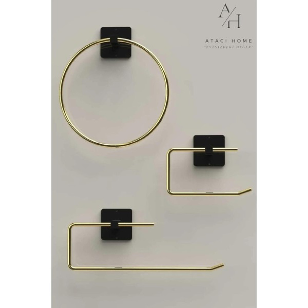 Atacı Home Yapışkanlı Paslanmaz Gold Rulo Havluluk Wc Kağıtlık ve Çember Havluluk Banyo Mutfak 3'lü Set Havluluk Fiyatı