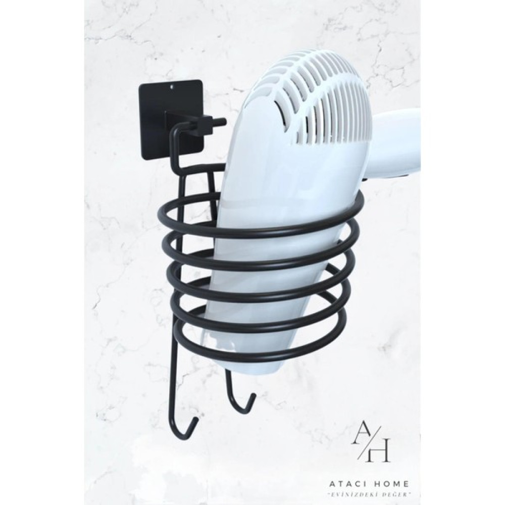 Atacı Home Yapışkanlı Siyah Fön Makinesi Askısı Saç Kurutma Makinesi Tutacağı Banyo Askılık Fiyatı