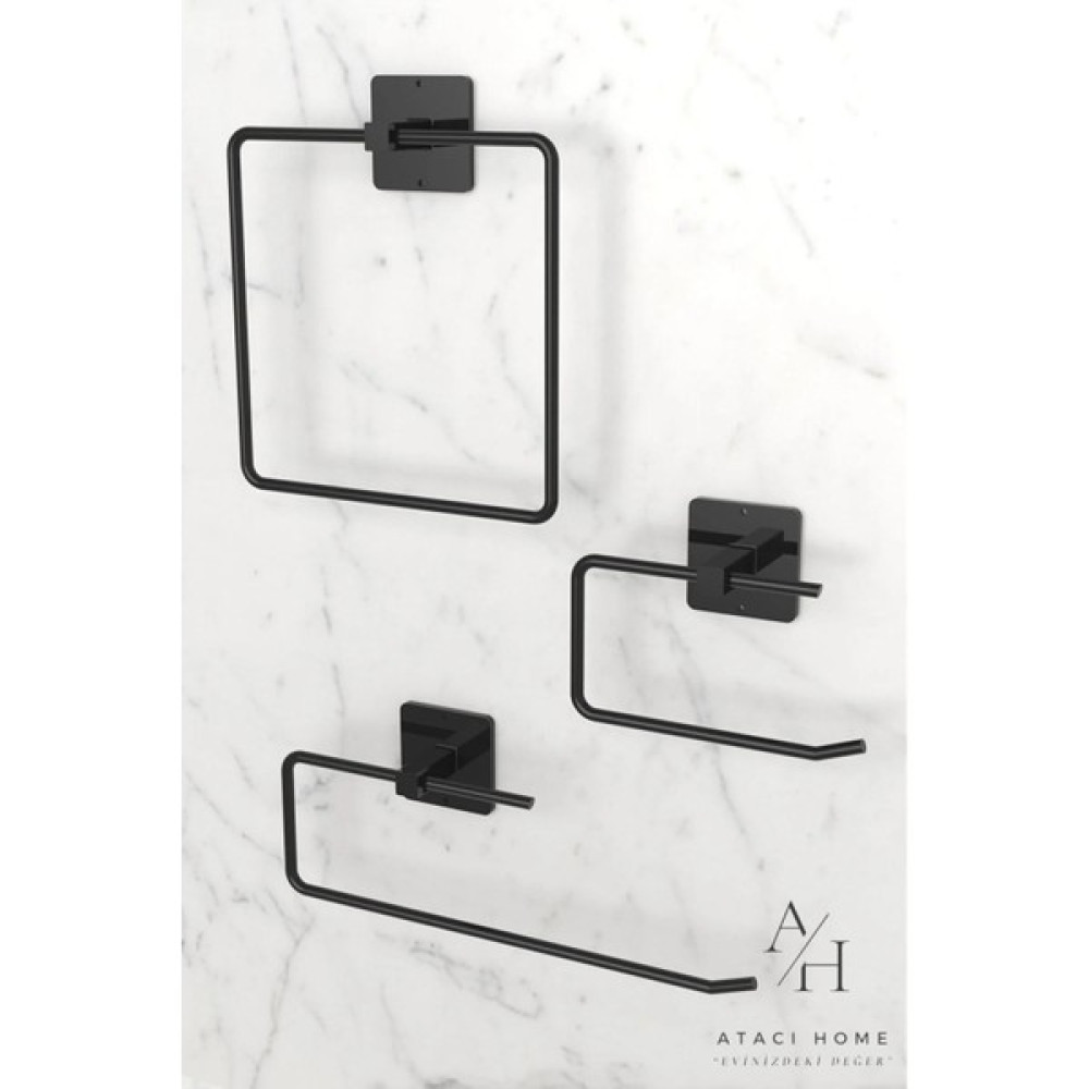 Atacı Home Yapışkanlı Siyah Kare Havluluk Rulo Havluluk Wc Peçetelik Kağıtlık 3'lü Pratik Banyo Mutfak Set Banyo Askılık Fiyatı