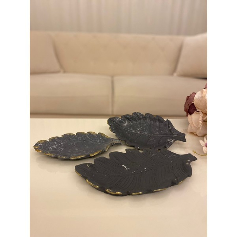 Atalay Home Polyester 3'lü Yaprak Tabak Gri Biblo Fiyatı