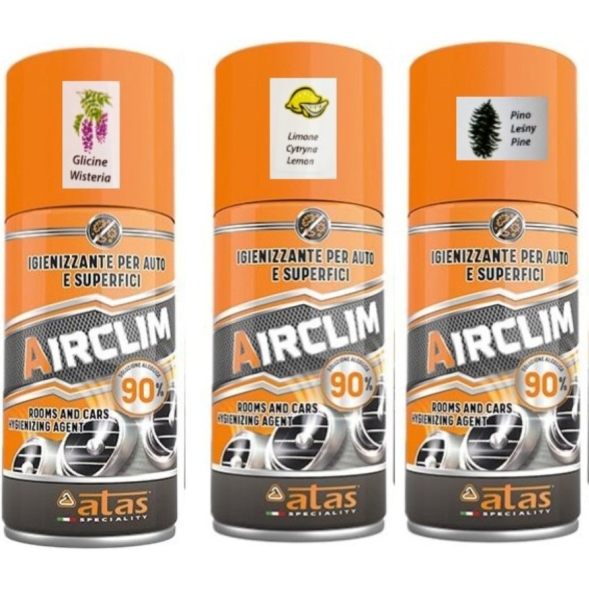 Atas Airclim Klima Temizlik ve Dezenfektan Gaz Bombası 150ml Mor Salkım +Limon Kokulu + Çam koku toplam 3 ürün Klimalar Fiyatı