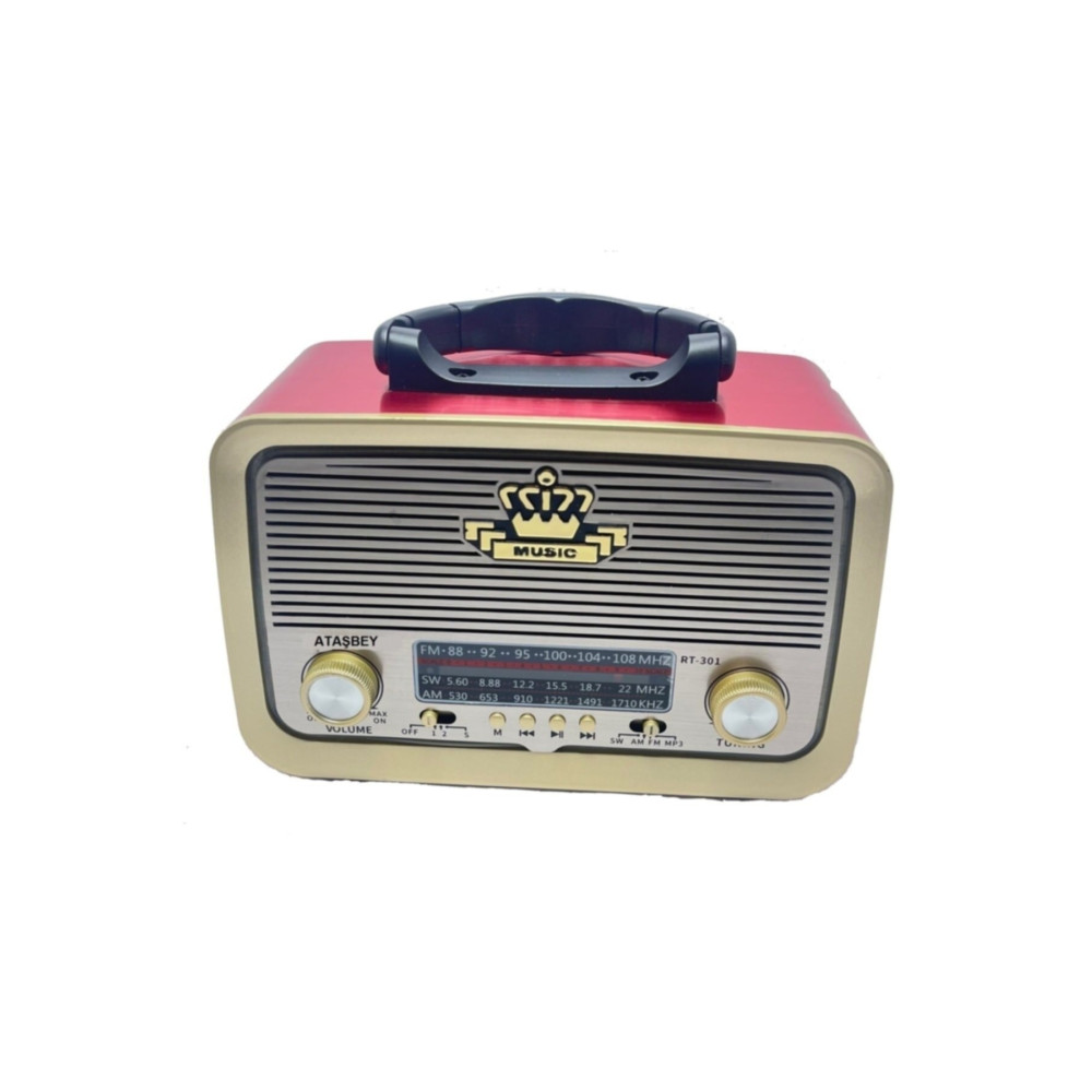 ataşbey RT- Kırmızı Nostaljik Görünümlü Bluetoothlu USB-SD Card Mp3 Çalar Radyo Müzik Kutusu Alarmlı Saatler & Radyolar Fiyatı