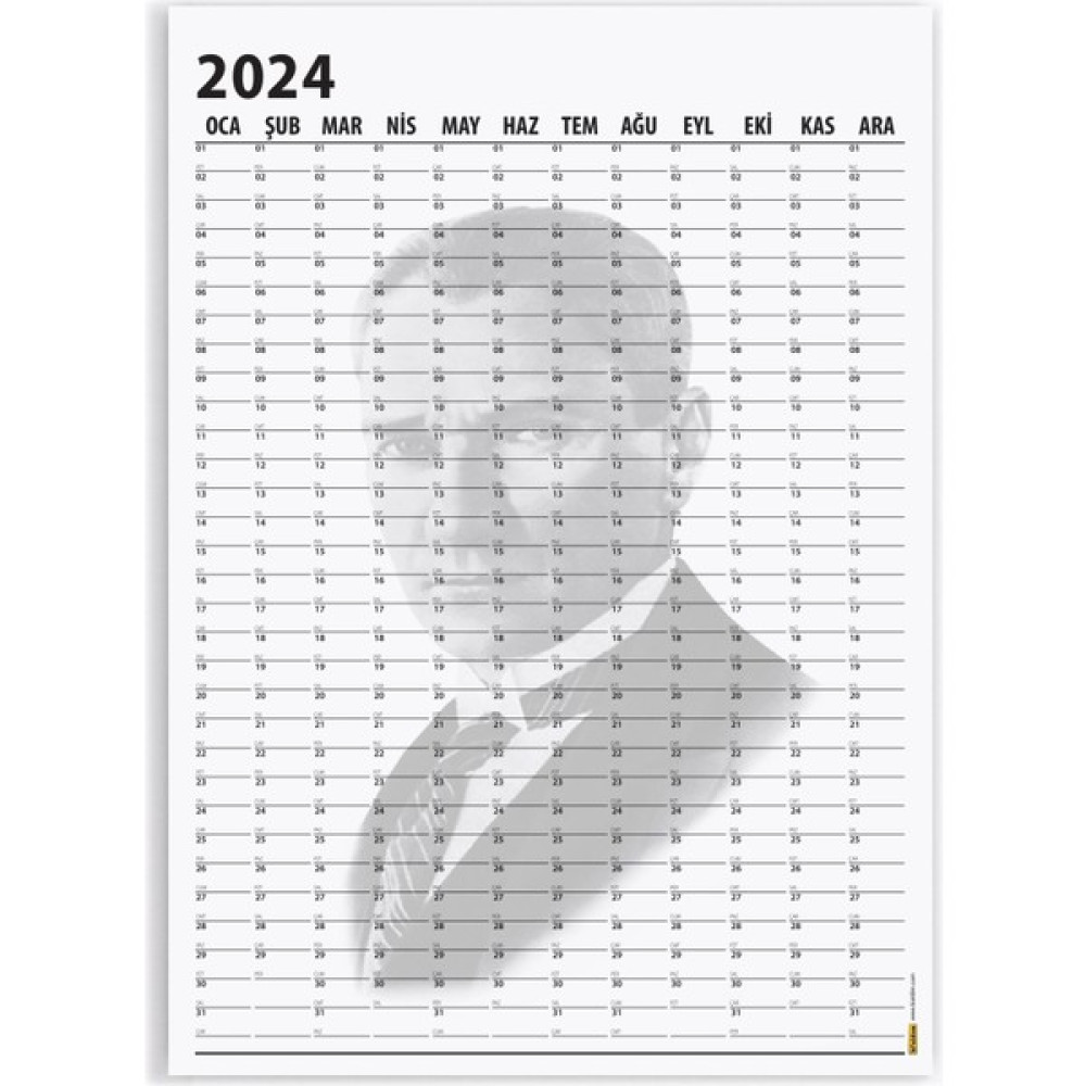Atatürk Duvar Takvimi, Atatürk Takvimi 2024, Atatürk Fotoğraflı Takvimi, 100. Yıl Takvimi - 70X100CM Takvim Fiyatı