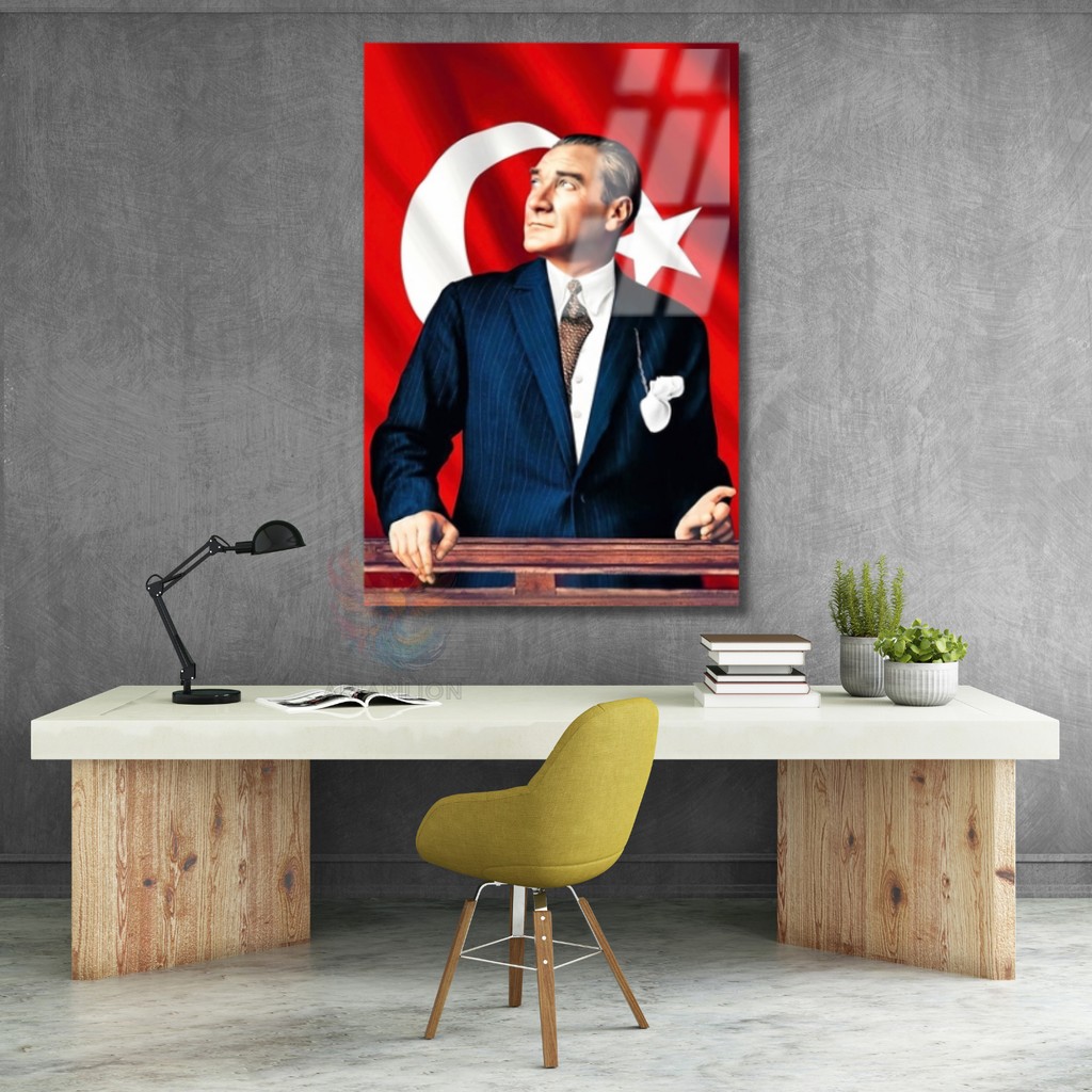 Atatürk ve Bayrak Cam Tablo Modeli Sınıf Tablosu Okul Ev Ofis Tablosu - 50x70 Kanvas Tablo Fiyatı