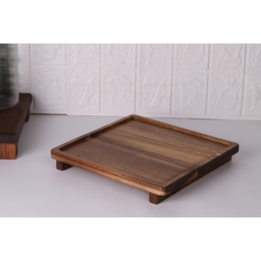 Atby Akasya Doğal Ahşap Ayaklı Kare Sunum Tepsisi Kahvaltı Peynir Meze Servis Tahtası 26X26CM - 26 x 26 cm Mutfak Gereçleri Fiyatı