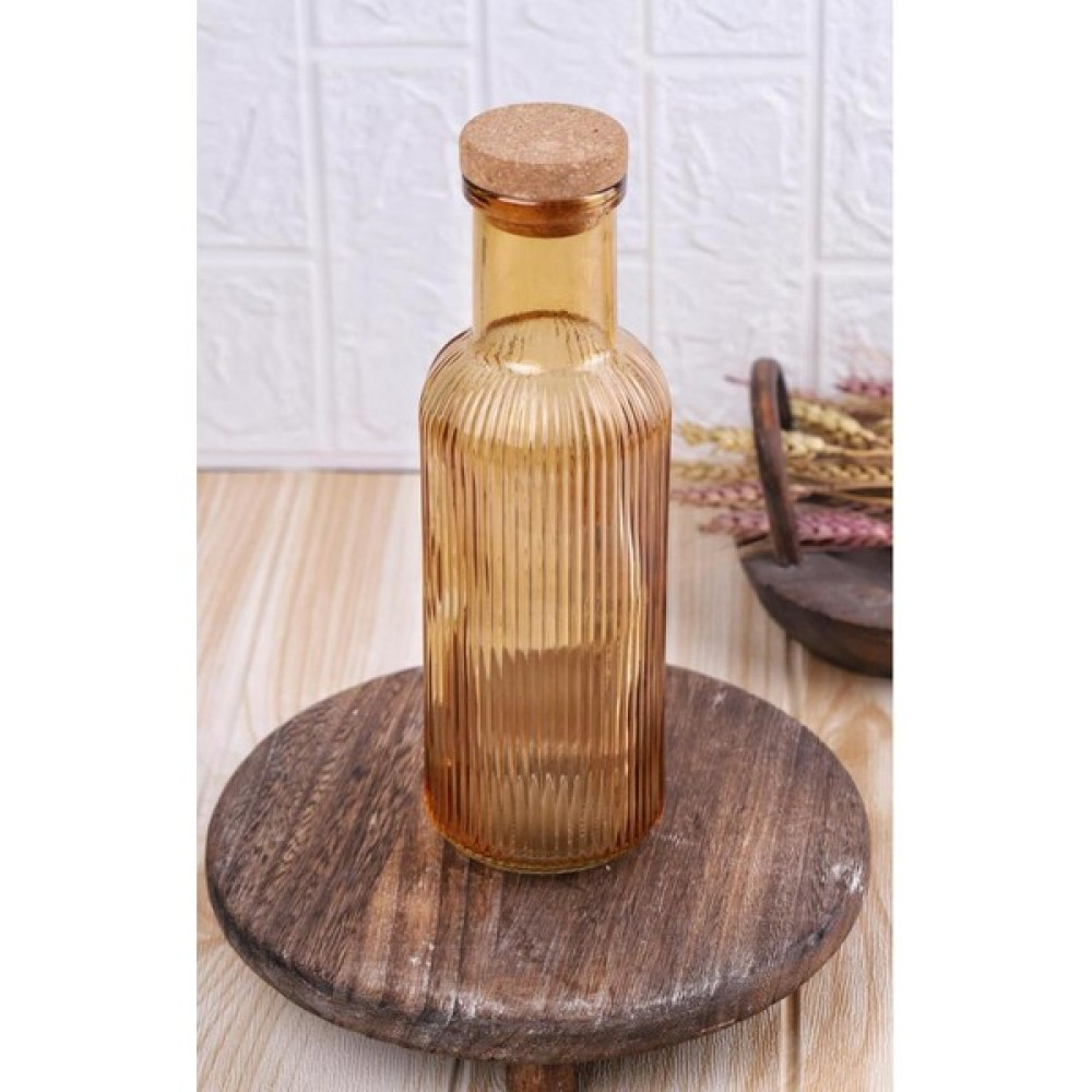 Atby Home H2O Mantar Kapaklı Cam Su Şişesi Sürahi 1 Lt Bal Rengi Dik Çizgili - 1000 ml Sürahi Fiyatı