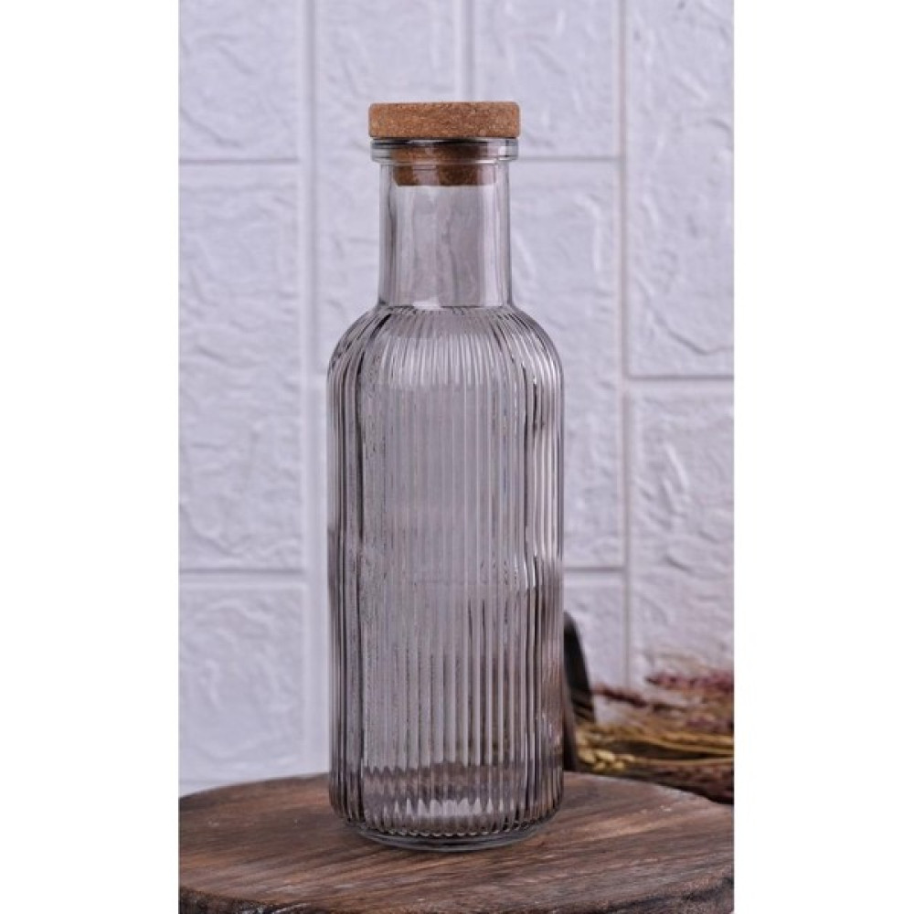 Atby Home H2O Mantar Kapaklı Cam Su Şişesi Sürahi 1 Lt Füme Dik Çizgili - 1000 ml Sürahi Fiyatı