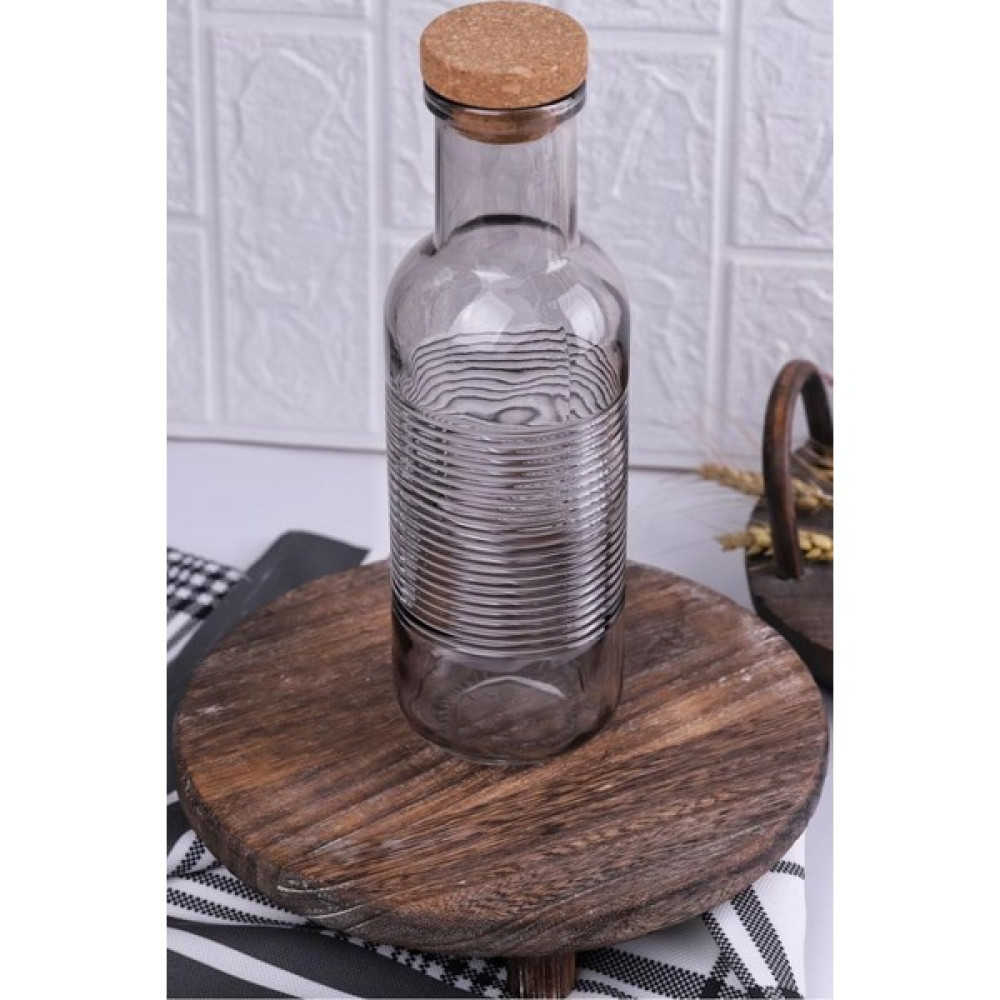 Atby Home H2O Mantar Kapaklı Cam Su Şişesi Sürahi 1 Lt Füme Yatay Çizgili - 1000 ml Sürahi Fiyatı