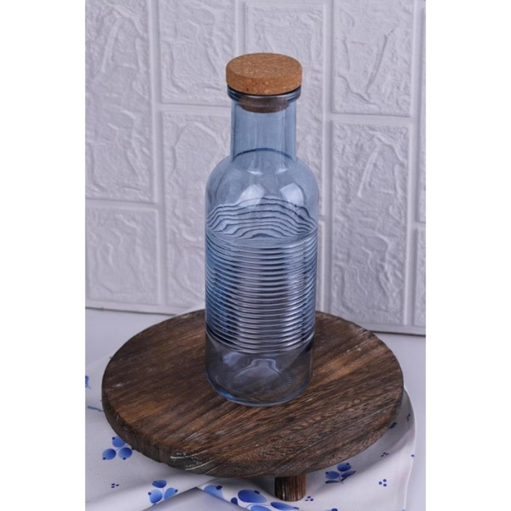 Atby Home H2O Mantar Kapaklı Cam Su Şişesi Sürahi 1 Lt Mavi Yatay Çizgili - 1000 ml Sürahi Fiyatı