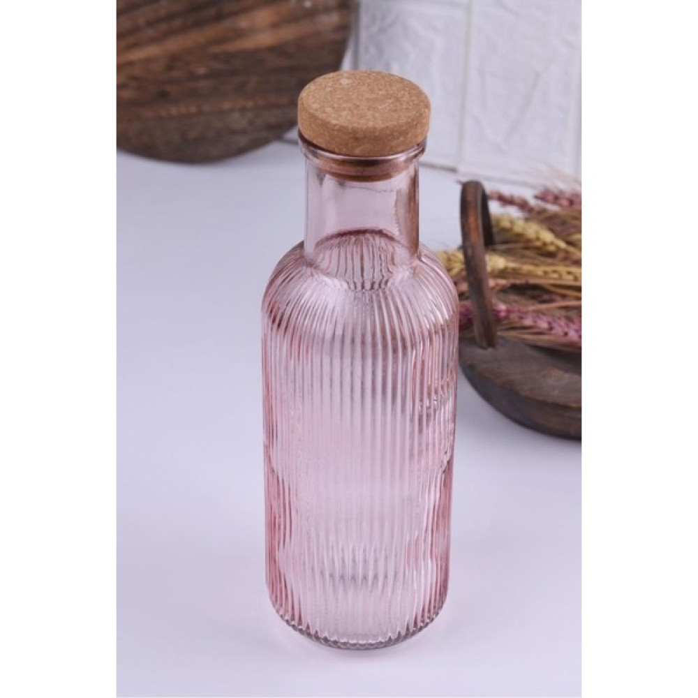 Atby Home H2O Mantar Kapaklı Cam Su Şişesi Sürahi 1 Lt Pembe Dik Çizgili - 1000 ml Sürahi Fiyatı