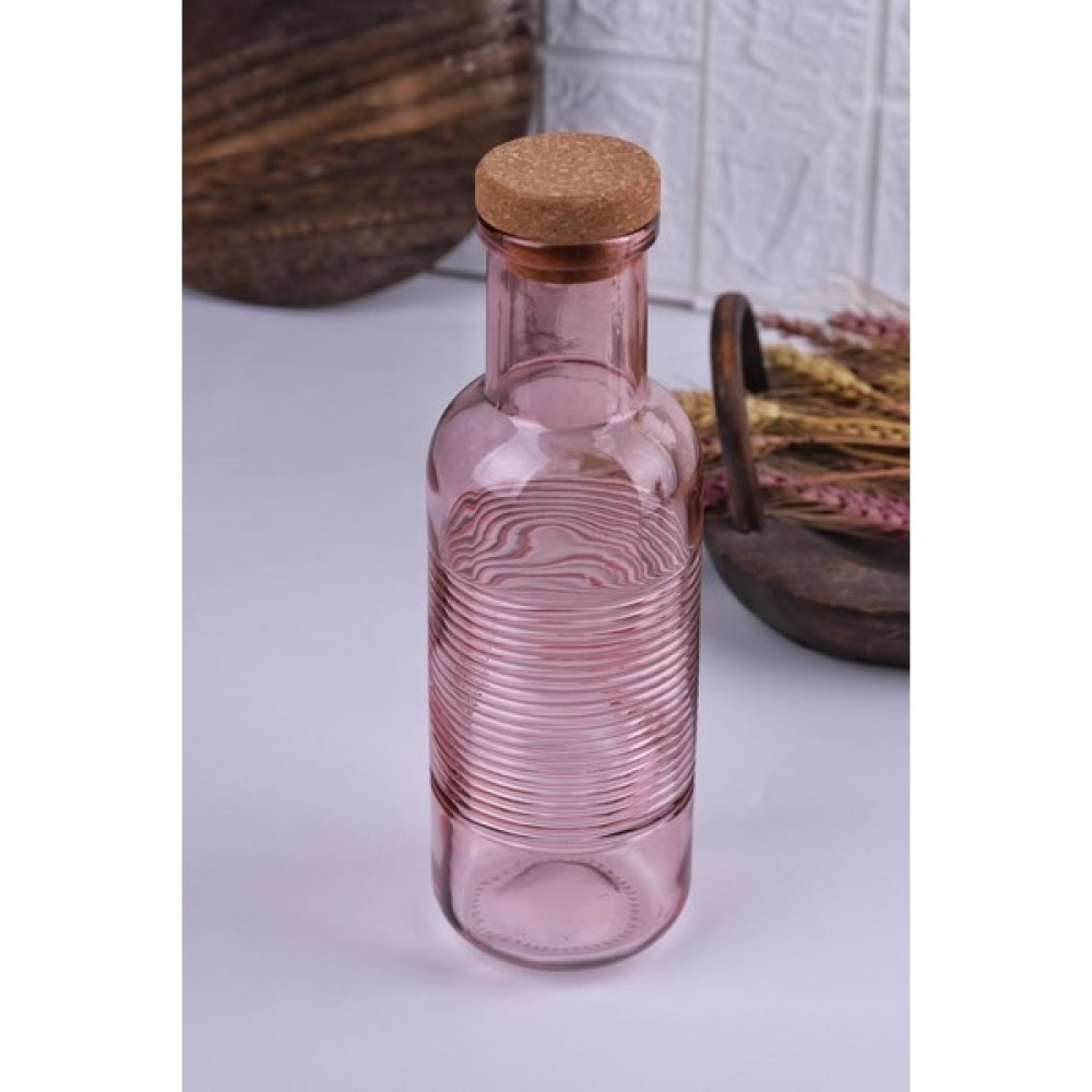 Atby Home H2O Mantar Kapaklı Cam Su Şişesi Sürahi 1 Lt Pembe Yatay Çizgili - 1000 ml Sürahi Fiyatı