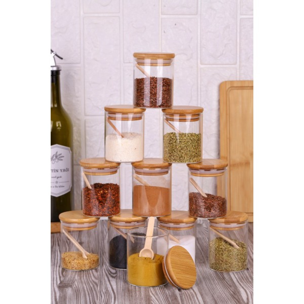 Atbyhome Bambu Silikonlu Kapaklı Borosilikat Cam Baharatlık - 250 ml Baharat Takımı Baharat Setleri & Baharatlıklar Fiyatı