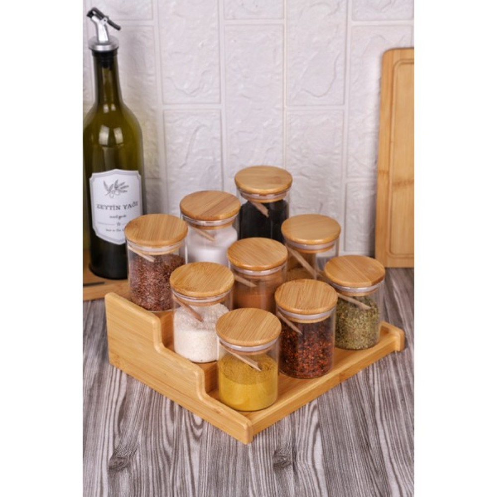 Atbyhome Bambu Silikonlu Kapaklı Borosilikat Cam Standlı Baharatlık - 250 ml Baharat Takımı 28 Parça Baharat Setleri & Baharatlıklar Fiyatı