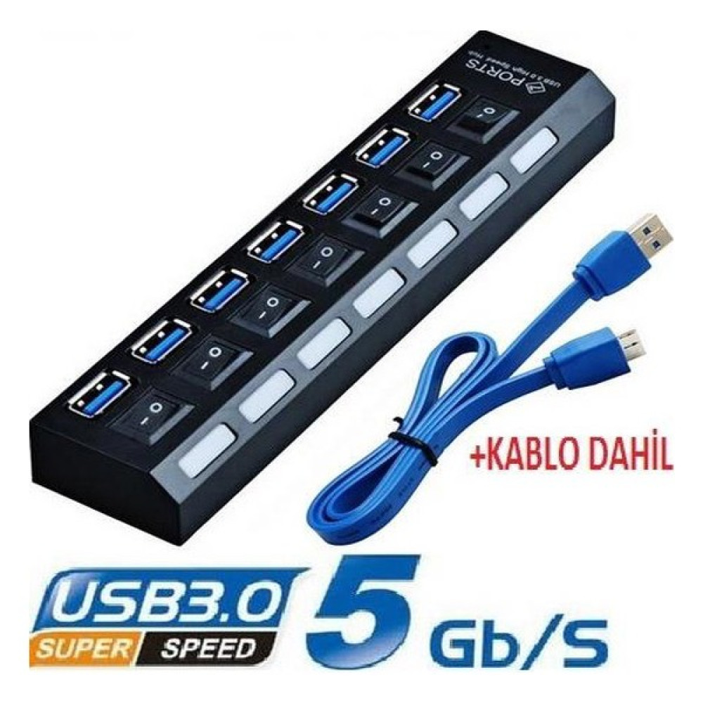 Atech 7 Port USB 3.0 Hub Çoklayıcı Çoğaltıcı Switch - Siyah Bilgisayar Çevirici ve Adaptörü Fiyatı