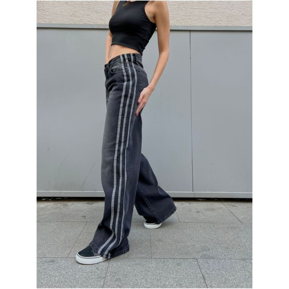 Ategewear Y2K Şerit Detay Recycled Baggy Jean Pantolon Bayan Jeans / Kot Pantolon Fiyatı