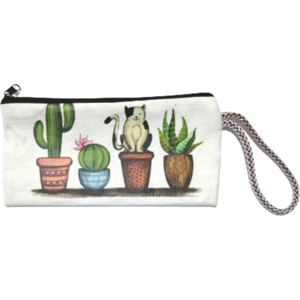 Atekder Kaktüs ve Kedi Baskılı Pamuklu Ham Bez Kalemlik 10 x 20 cm Kalemlik (Kalem Kutusu) Fiyatı