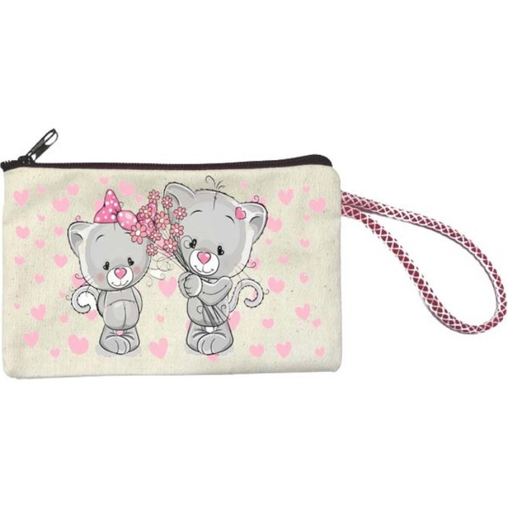 Atekder Kalp ve Kedi Baskılı Ham Bez Cüzdan 18X12 Cm. Bayan Cüzdan Fiyatı