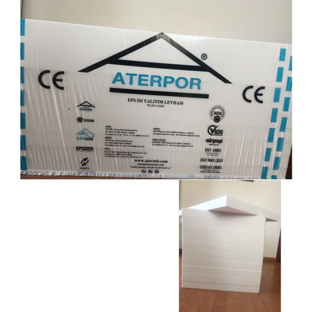 Aterpor Strafor Beyaz Eps Isı Yalıtım Levhası Mantolama Levhası 5 x 50 x 100 cm - 5 cm Dış Cephe Yalıtım Malzemeleri Fiyatı