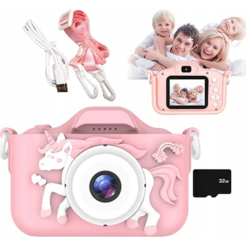 AteşTech Çocuk Fotoğraf Makinesi 2inç Kılıflı Hd Dijital Selfie Kamera + 32GB Hafıza Kartı - Pembe Dijital Fotoğraf Makineleri Fiyatı