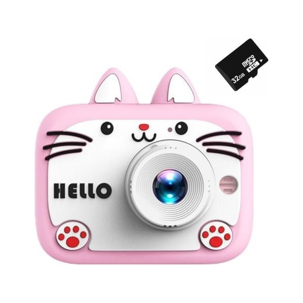 AteşTech Çocuk Fotoğraf Makinesi Sevimli Pati Kılıflı Dijital Selfie Kamera + 32GB Hafıza Kartı - Pembe Dijital Fotoğraf Makineleri Fiyatı