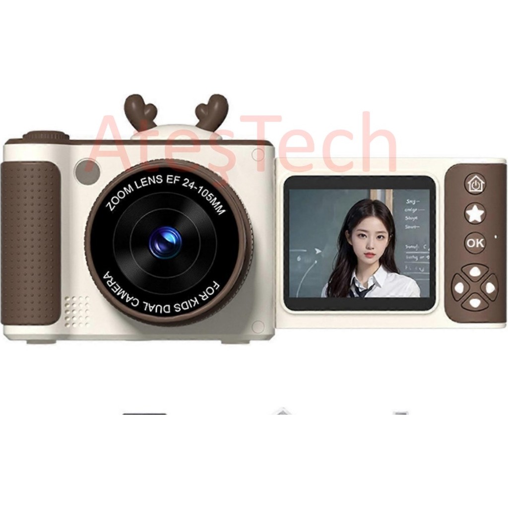 AteşTech Çocuklar Için Profesyonel Dijital Fotoğraf Makinesi Kamera – 48MP | 1080P Hd | Flip Ekranlı | 8x Zoom | Selfie Kamera - Kahverengi Dijital Fotoğraf Makineleri Fiyatı