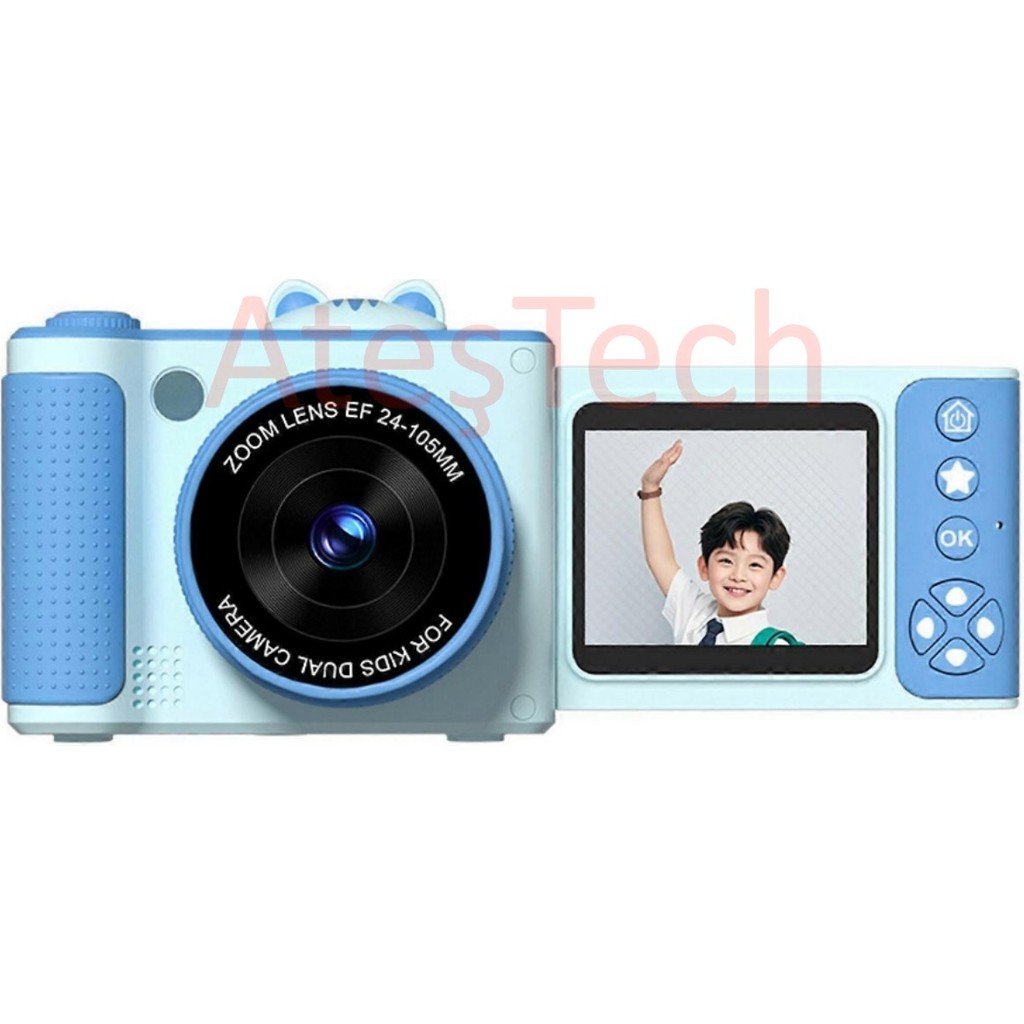 AteşTech Çocuklar Için Profesyonel Dijital Fotoğraf Makinesi Kamera – 48MP | 1080P Hd | Flip Ekranlı | 8x Zoom | Selfie Kamera - Mavi Dijital Fotoğraf Makineleri Fiyatı