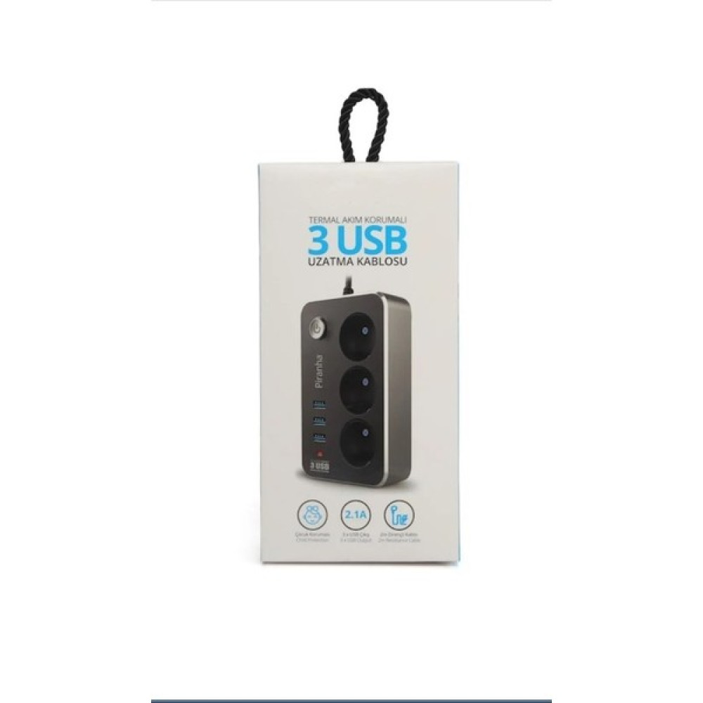 AteşTech Termal Akım Korumalı 3'lü Priz 3 Usb'li Uzatma Kablosu Prizler Fiyatı