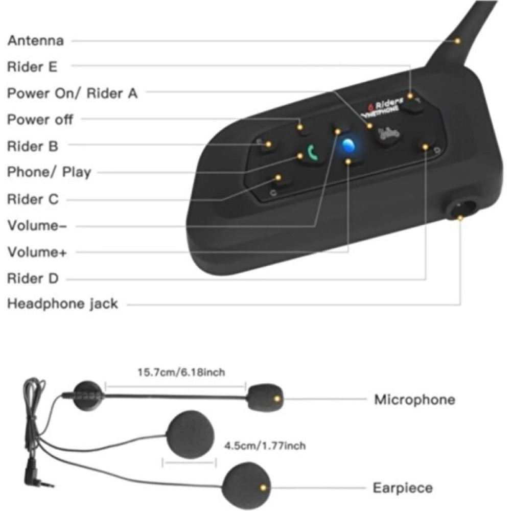 AteşTech V6-Plus Intercom Bluetooth Motorsiklet Kask Kulaklık Su Geçirmez Interkom Motorsiklet Aksesuarları Fiyatı