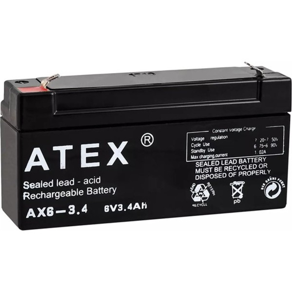 Atex Ax6-3.4 6 Volt - 3.4 Amper Yatık Akü (12.5X6X3CM) (81) Akü Fiyatı