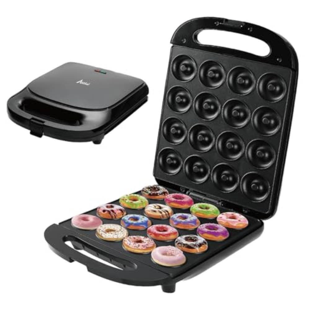 Atikul's Mini Donut Maker Machine Updated Doughnut Waffle Pancake Cake mini donuts Maker Non-stick Kid's friendly Double-Side Heating16 Small Donuts fryer Machine for Instant Breakfast (Black)