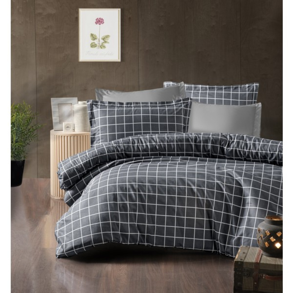 Atlantis Home Dokusu Yumuşak Softy Kareli Çarşaflı Çift Kişilik Nevresim Takımı - Sürpriz Hediyeli !!! - Antrasit - 200 x 240 cm Nevresim Takımı Fiyatı