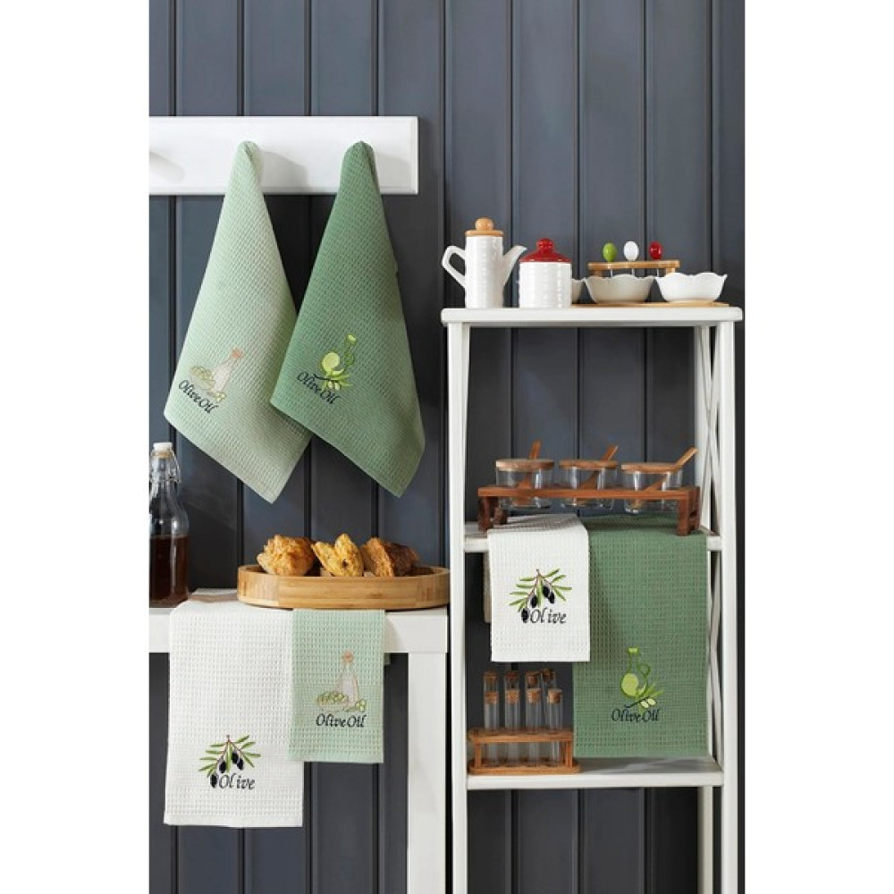 Atlantis Home Pamuk 6'lı Nakışlı 40X60 cm Mutfak Havlusu | Kurulama Bezi - Yeşil Mutfak Tekstili Fiyatı