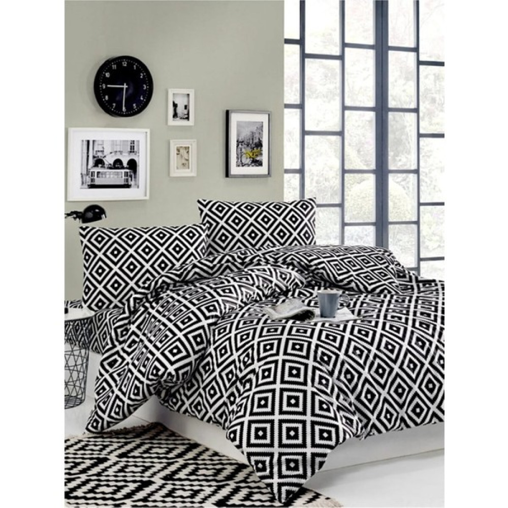 Atlantis Home Siyah-Beyaz Kareli Pamuklu Çarşaflı Tek Kişilik Nevresim Takımı - Sürpriz Hediyeli !!! - Beyaz - Siyah - 160 x 240 cm Nevresim Takımı Fiyatı